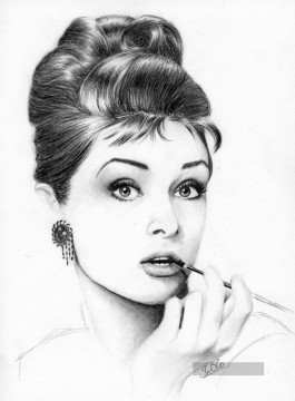 Audrey Hepburn Schwarz Weiß Ölgemälde